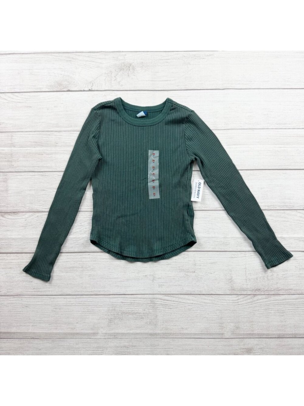 Old Navy Girls Green Ribbed Long Sleeve Top Stretch Knit NWT M 8